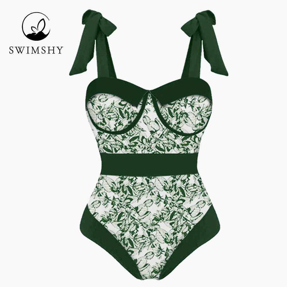 2022 Bikinis Chic Print Bathing Suit Fashion Lace Up High Waist Swimsuit Women Beachwear Split-joint Swimwear Backless Surf Wear