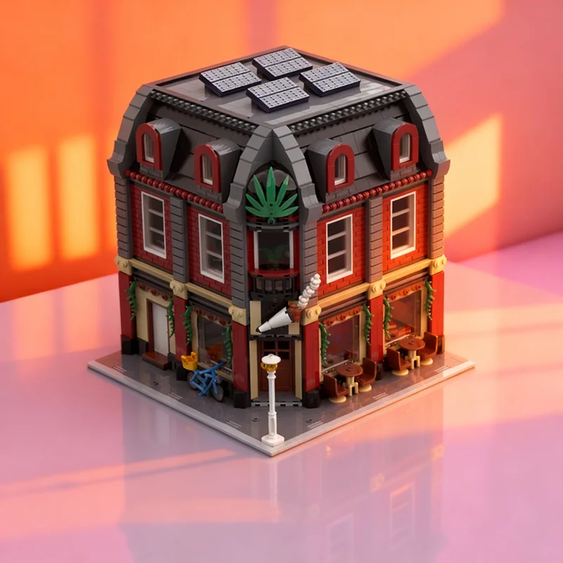 Фото 3113 деталей MOC Модульные здания: Кофейня в Амстердаме, угловая модульная модель, строительные блоки, креативный 3D-поделка своими руками, идея для подарка на день рождения. №1