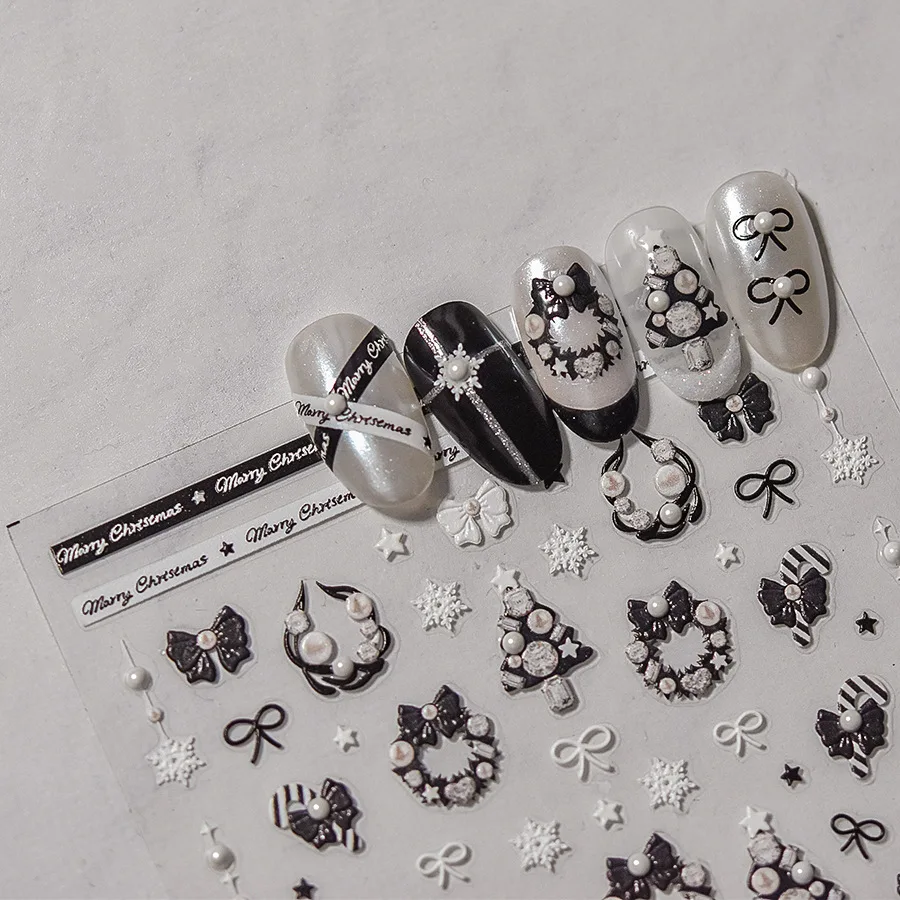 1 шт. милый мультяшный Рождественская елка черный венок жемчужные наклейки для