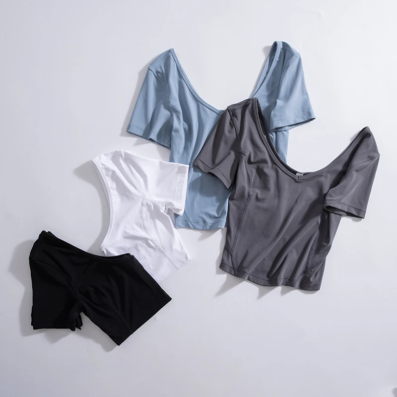 NWT Women's Sports Shirts Gym Yoga T-shirt Top With Open Back Fashion Clothing Ladies Wear Backless Workout Tops