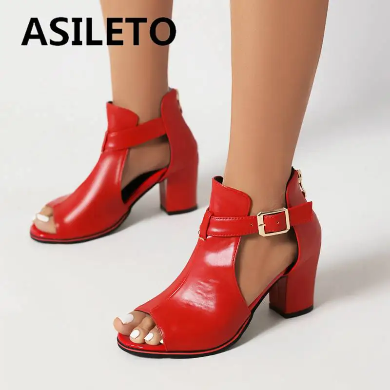

Брендовые женские сандалии ASILETO с открытым носком на блочном каблуке 7,5 см ремешок с пряжкой-молнией большого размера 41 42 43 пикантные женски...