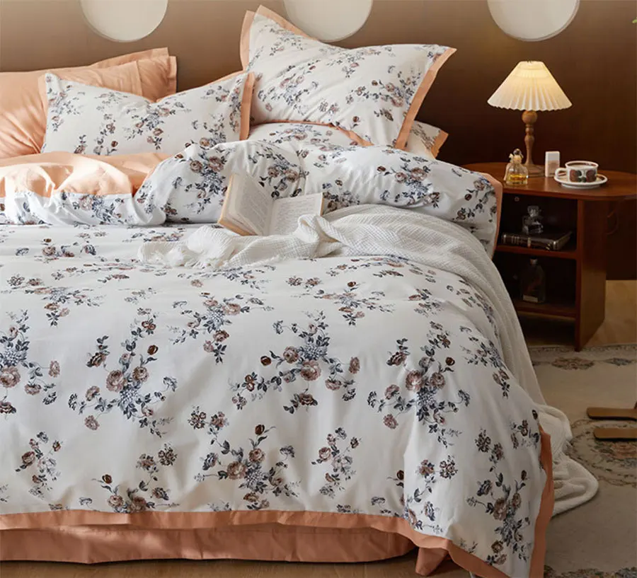 

Комплект постельного белья в европейском и американском стиле с цветочным узором, полноразмерный Королевский хлопковый домашний текстиль в французском пасторальном стиле, простыня, подушка, пододеяльник