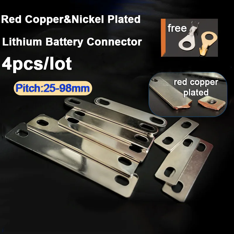 

4 pcs/lot Red Copper Plated Lithium Battery Connector Max 280A Current Thickened 6 Screws Pitch 25-95mm Connection Accessories