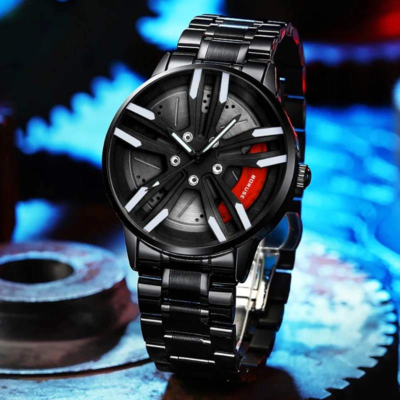 

Часы reloj hombre мужские спортивные, Роскошные водонепроницаемые наручные, Кварцевые Светящиеся в корпусе колеса автомобиля, из нержавеющей ст...