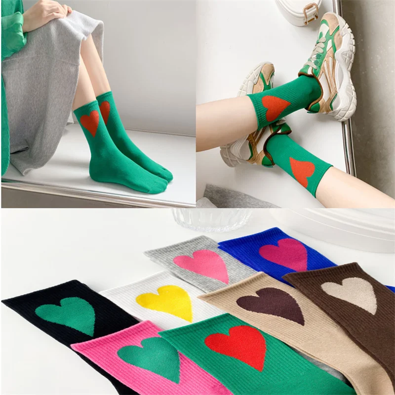 

Socks Female Ins Tide All-Match Simple Love Spring Autumn Cotton Socks Korean Version Of The Trend Street Skateboard Pile Socks