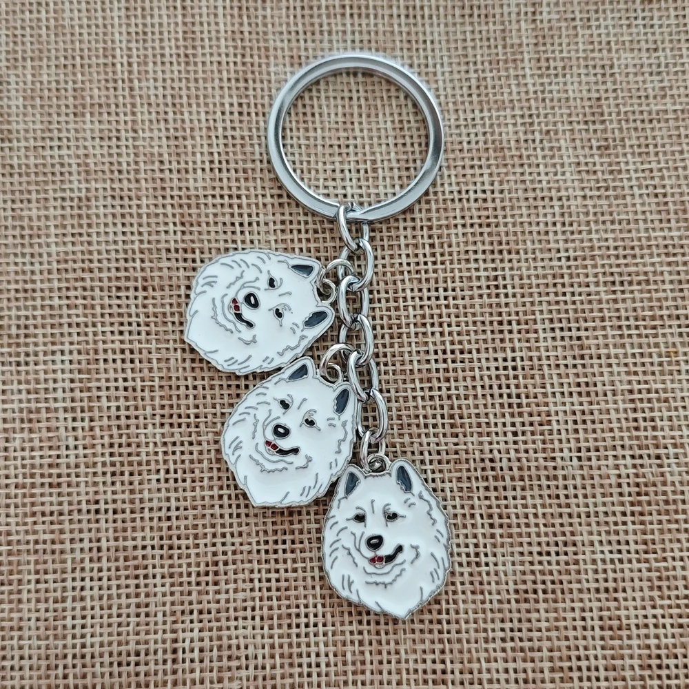 Брелок для ключей с изображением собаки самоида бишона Фриза шпиганского