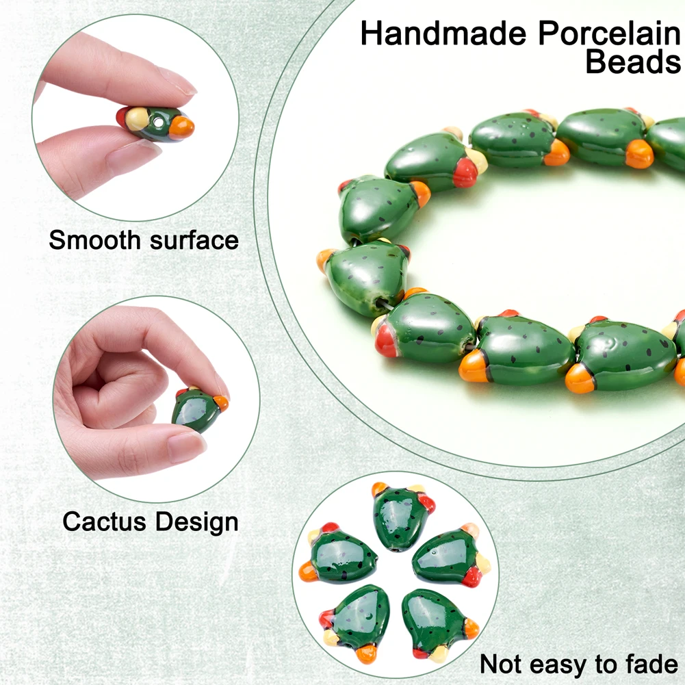 pandahall 10pcs 21x19x9mm Cactus Beads Handmade Porcelain Beads Ceramic Loose Beads for DIY Jewelry Making Crafts Mixed Color images - 6