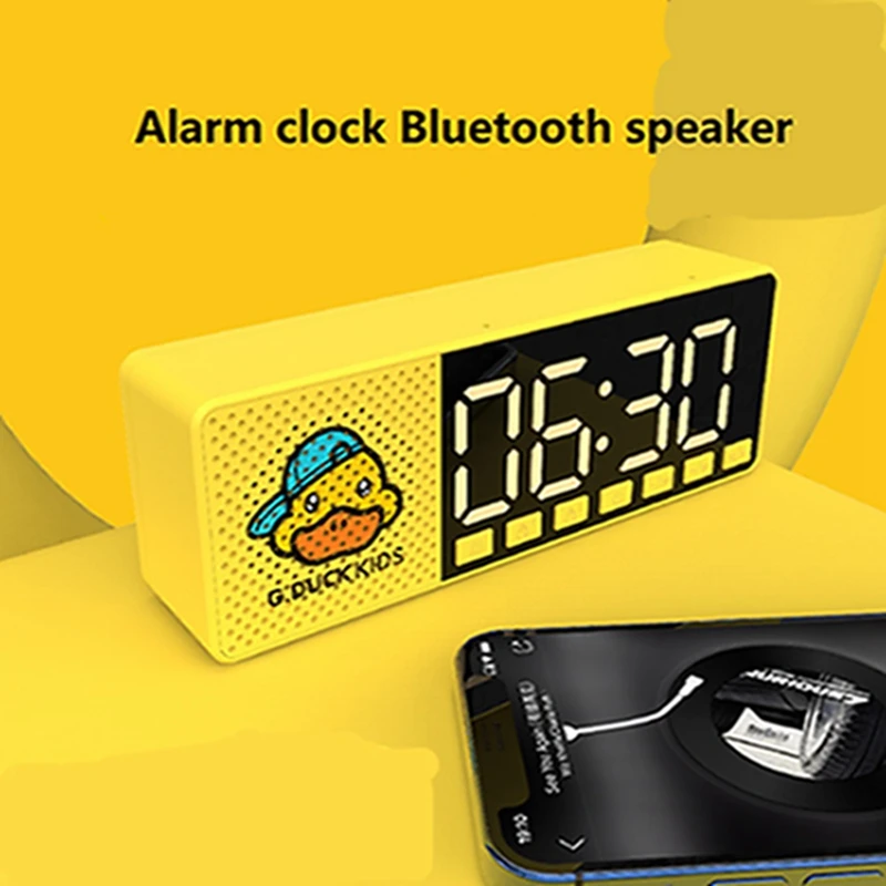 

Wireless Bluetooth Alarm Clock Speaker Lovely Yellow Duck Student Display Clock Alarm Phone Radio Card Small Stereo