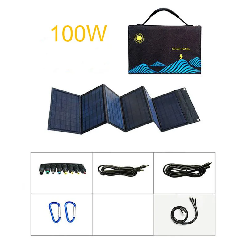 

80W/100W Solar Panel Foldable Bag USB+DC Output Charger Device Portable Foldable Bag Outdoor Travel Hiking Campaing Power Supply