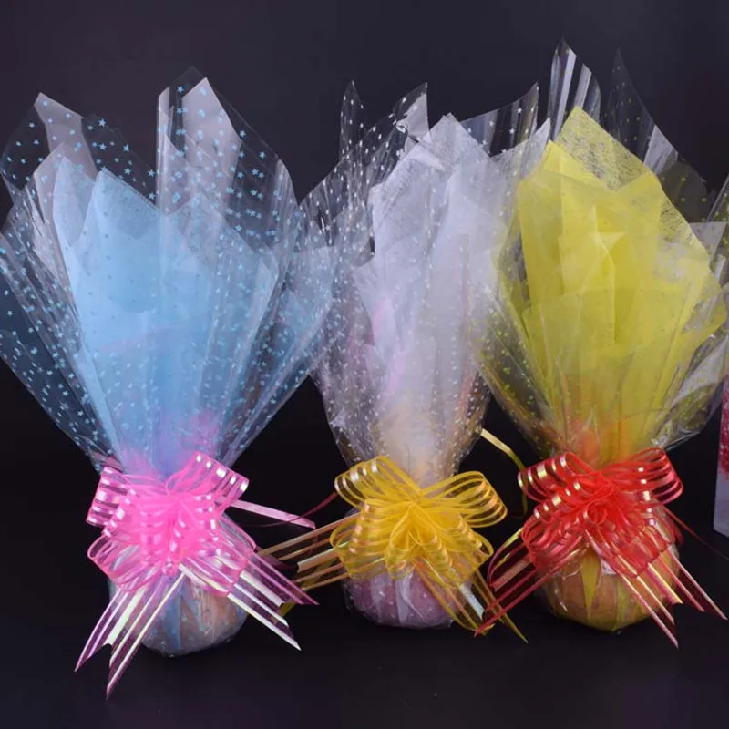 

100pcs 55CM Bouquet Waterproof F Color Stars Glass Paper Transparent Clear OPP Plastic Paper Clear Small Stars Wrapping Paper