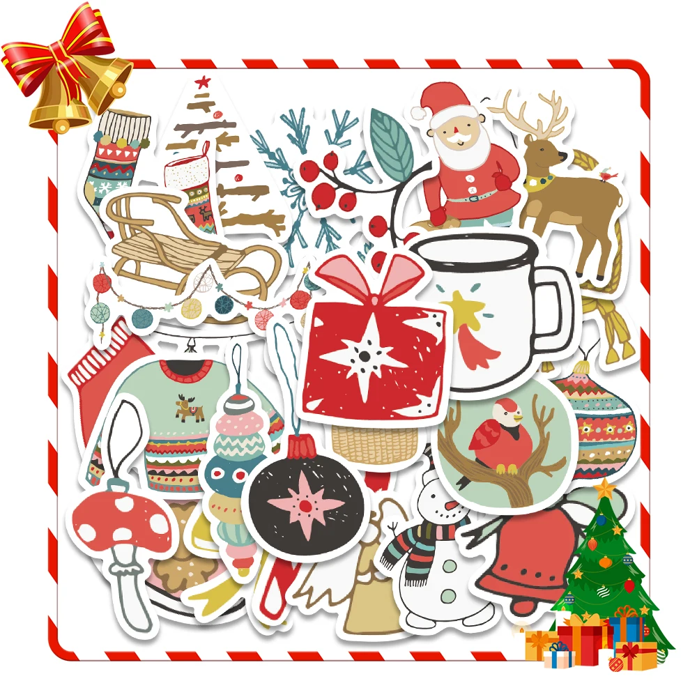 27pcs Cartoon Merry Christmas Santa Claus Elk Graffiti Stickers Travel Skateboard Suitcase Guitar Funny Xmas Kid Sticker - купить по