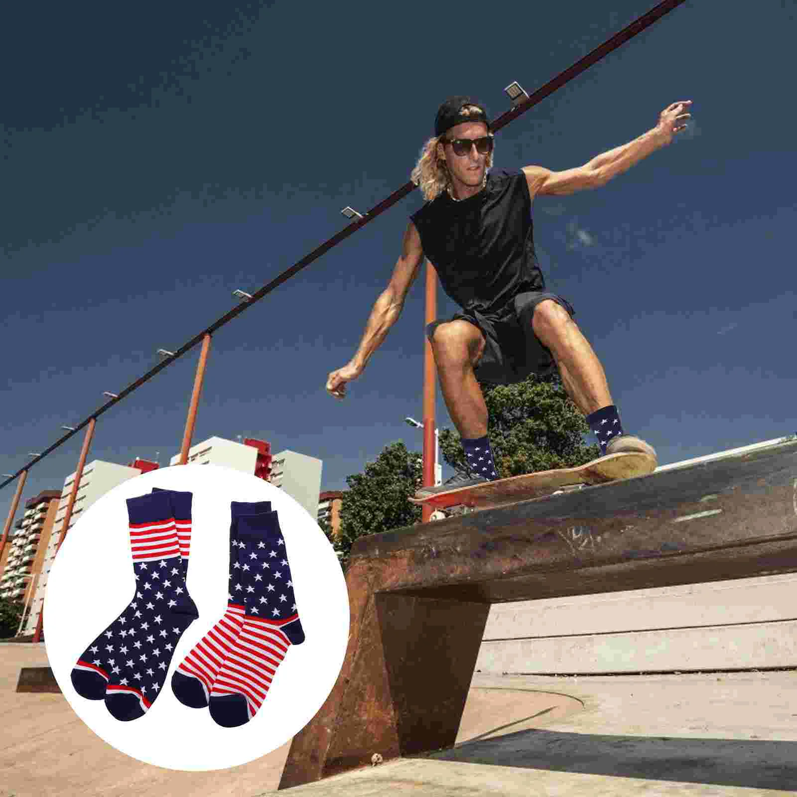 

2 Pairs American Flag Stripe Attractive Medium Tube Socks for Man Adults Party