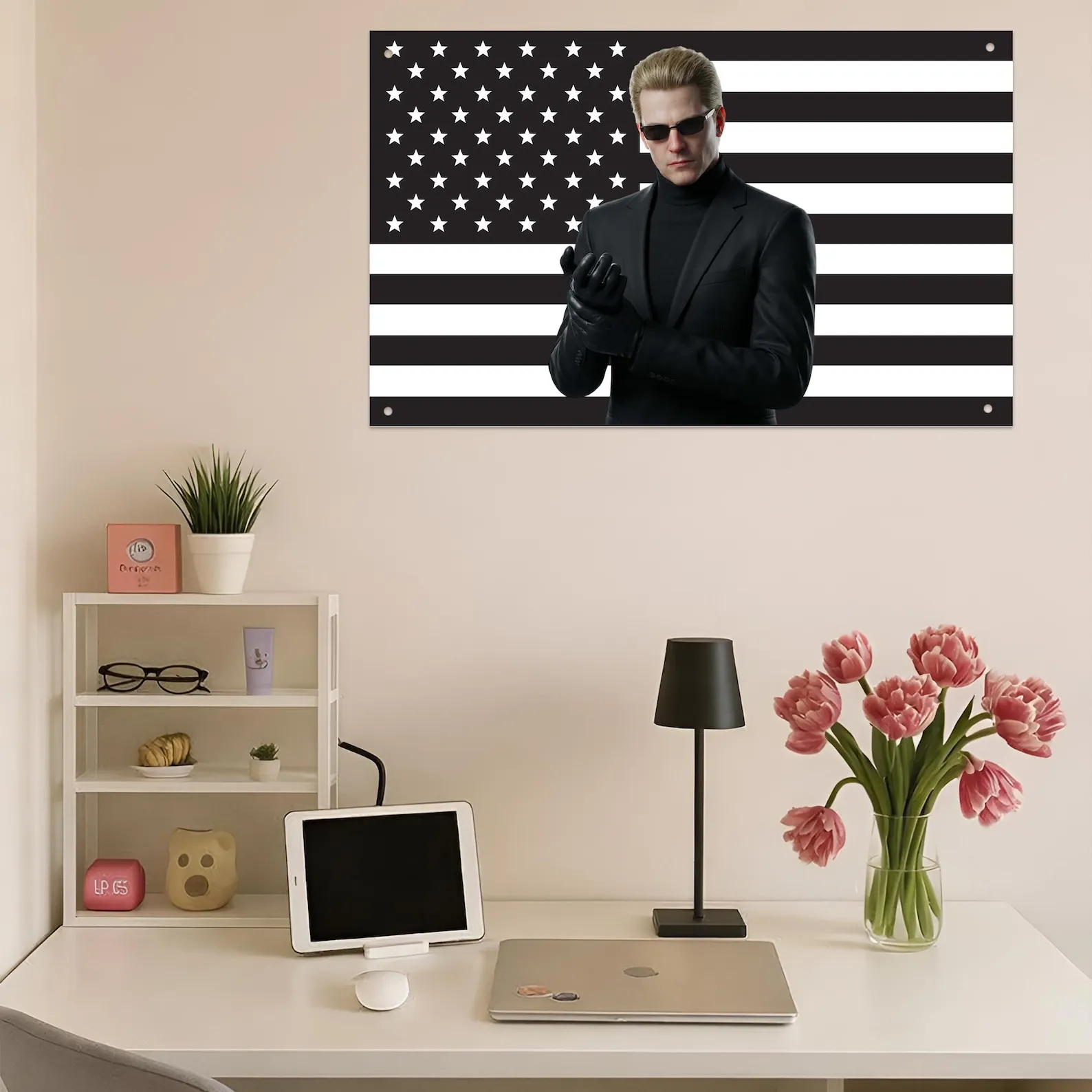 Фото Флаг Америки черного цвета Albert Wesker для гаража, спальни, парикмахерской, домашнего декора, гобелен, рекламный флаг №4