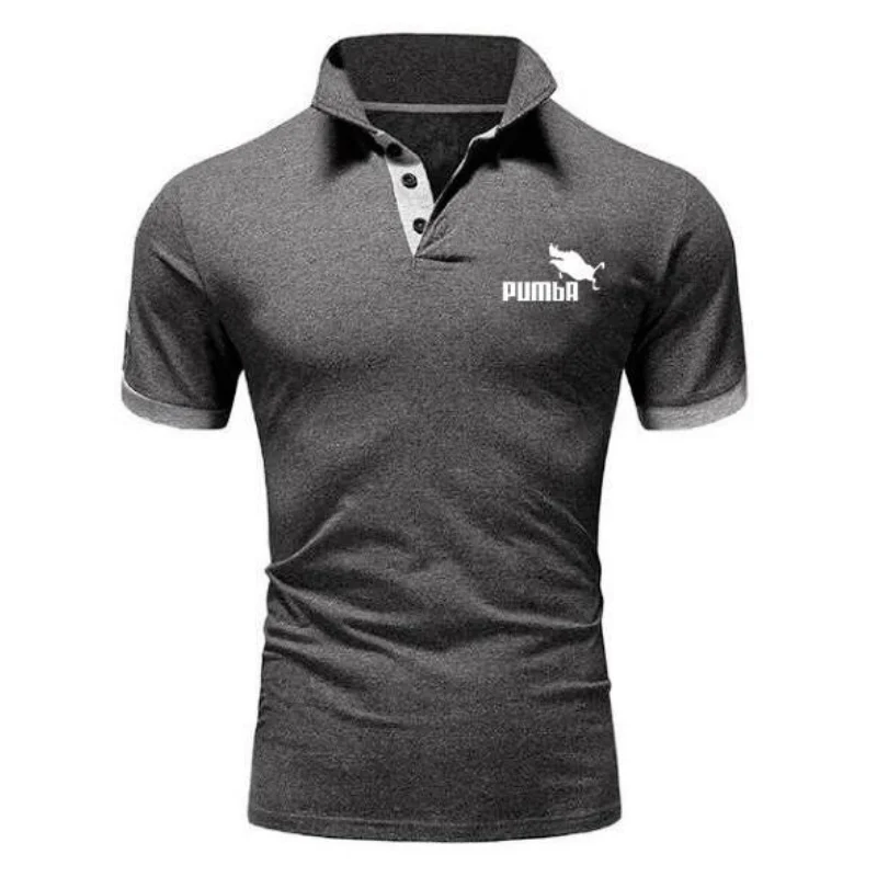 

Рубашка-поло мужская с коротким рукавом, Повседневная деловая рубашка с воротником-стойкой, с принтом, темно-синяя, лето