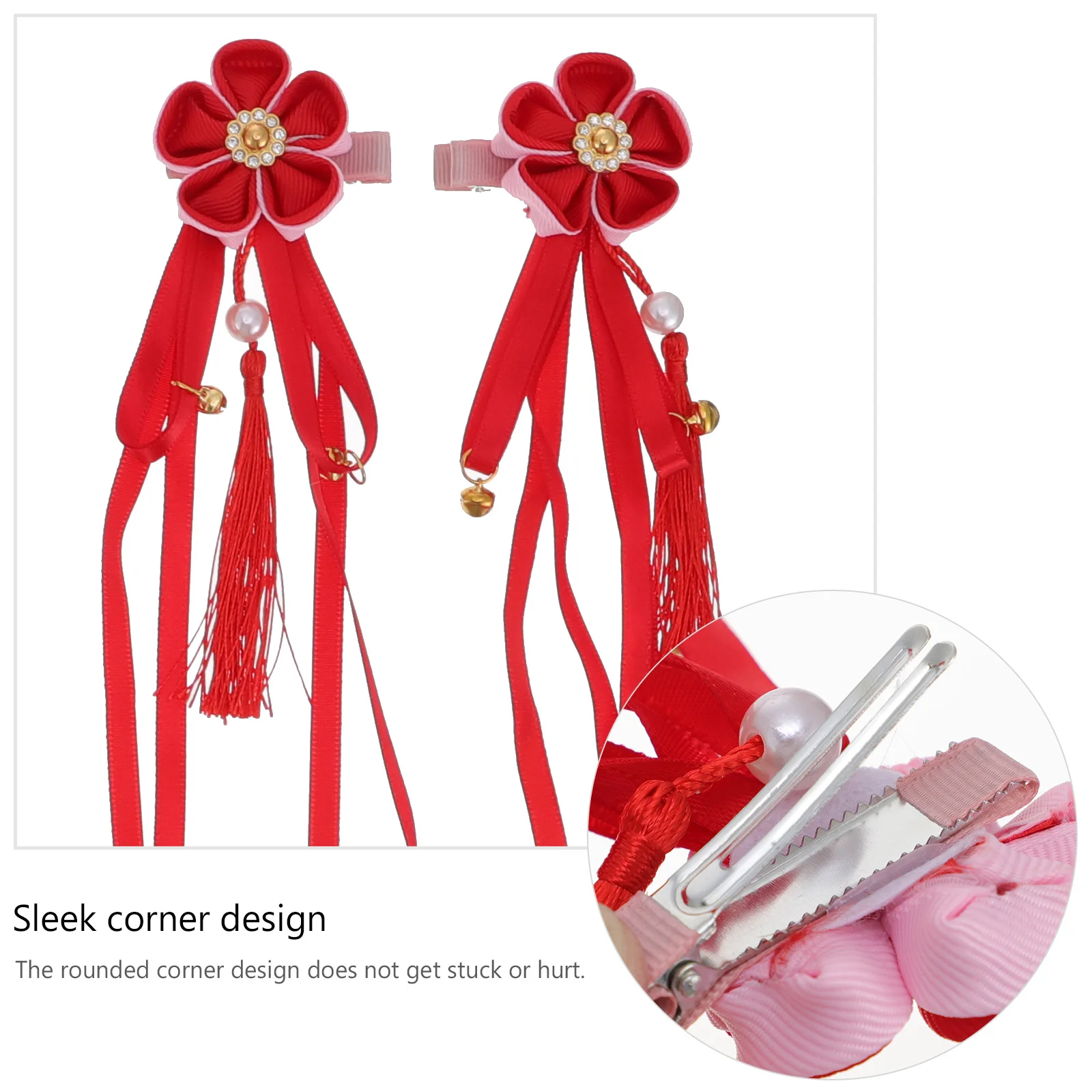 

7 Pairs Delicate Chinese Style Kids Hair Clips Chic New Year Tassel Hairpins