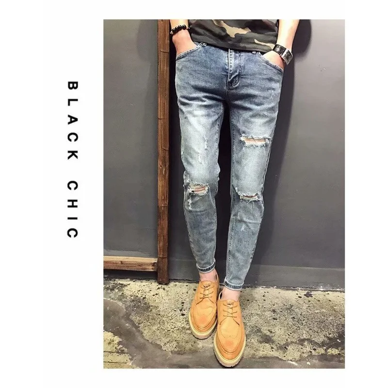 27-34 мужские рваные джинсы с дырками повседневные модные хлопковые эластичные