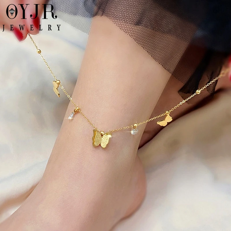 

OYJR Bohemian Butterfly Anklet Bracelet Zircon Anklets for Women Gold Color Leg Chain Sandals Beach Accessories Jewellery Gift