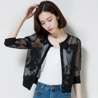 korean fashion sun protection jacket suspenders two piece set womens top summer small shawl lace mesh cardigan thin short new
