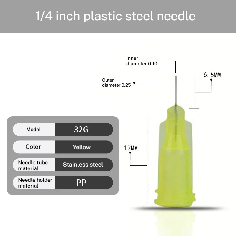 

14G-30G, дозирующие иглы 1/4 дюйма 6,5 мм с тупой наконечником для промышленного дозатора шприца для клея, 100 шт.
