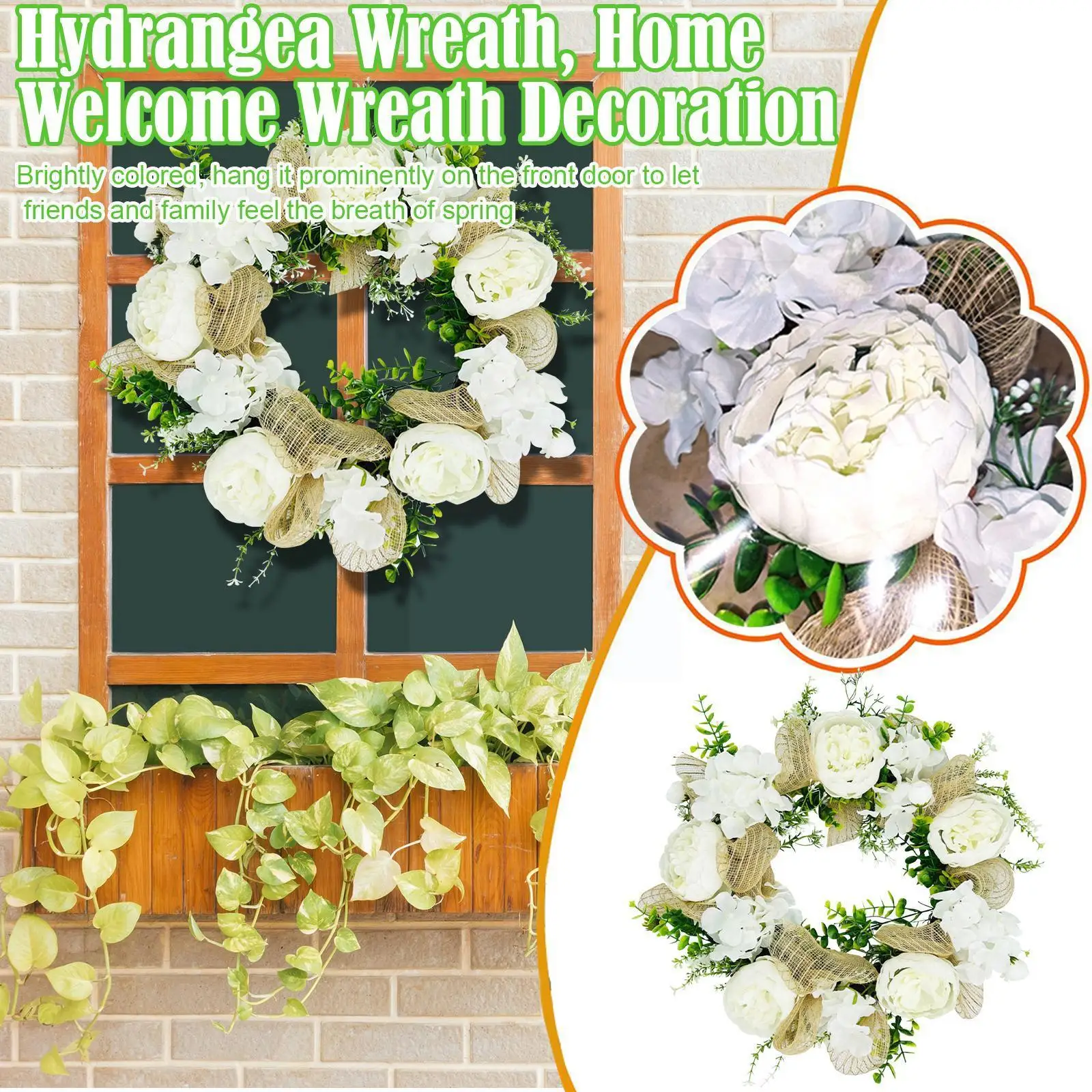 

2022 Artificial Hydrangea Peony Wreath Eucalyptus Leaves Natural Door Rattan Garland Home Decor E6Z3