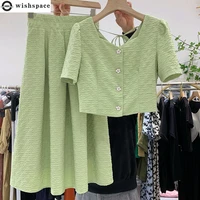 2022 summer new french fruit green elegant womens dress set sexy slim top skirt two piece set female tracksuit casual wear