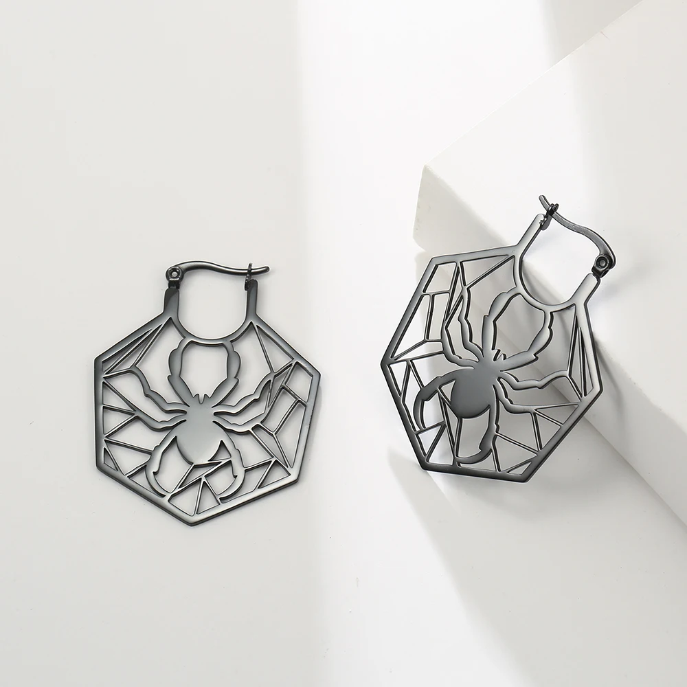 Женские серьги-кольца Skyrim с пауком из нержавеющей стали серебристого цвета 2024