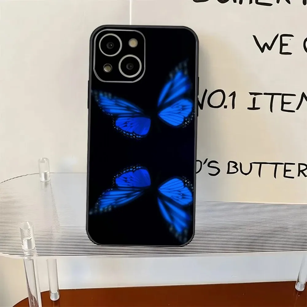 Красивый чехол для телефона с синей бабочкой iPhone 11 12 13 14 15 XS XR X Mini Pro Max Plus Shell
