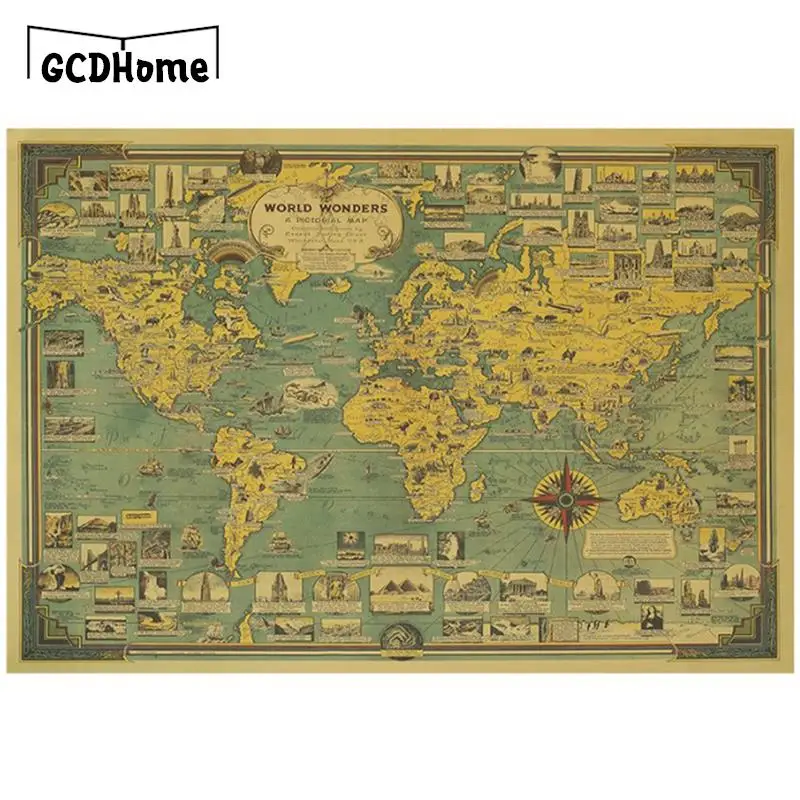 Большая 78X5 7 см винтажная карта мира, великолепный строительный плакат, домашний декор, ретро, Крафт, Настенная бумажная наклейка настенное искусство в кафе