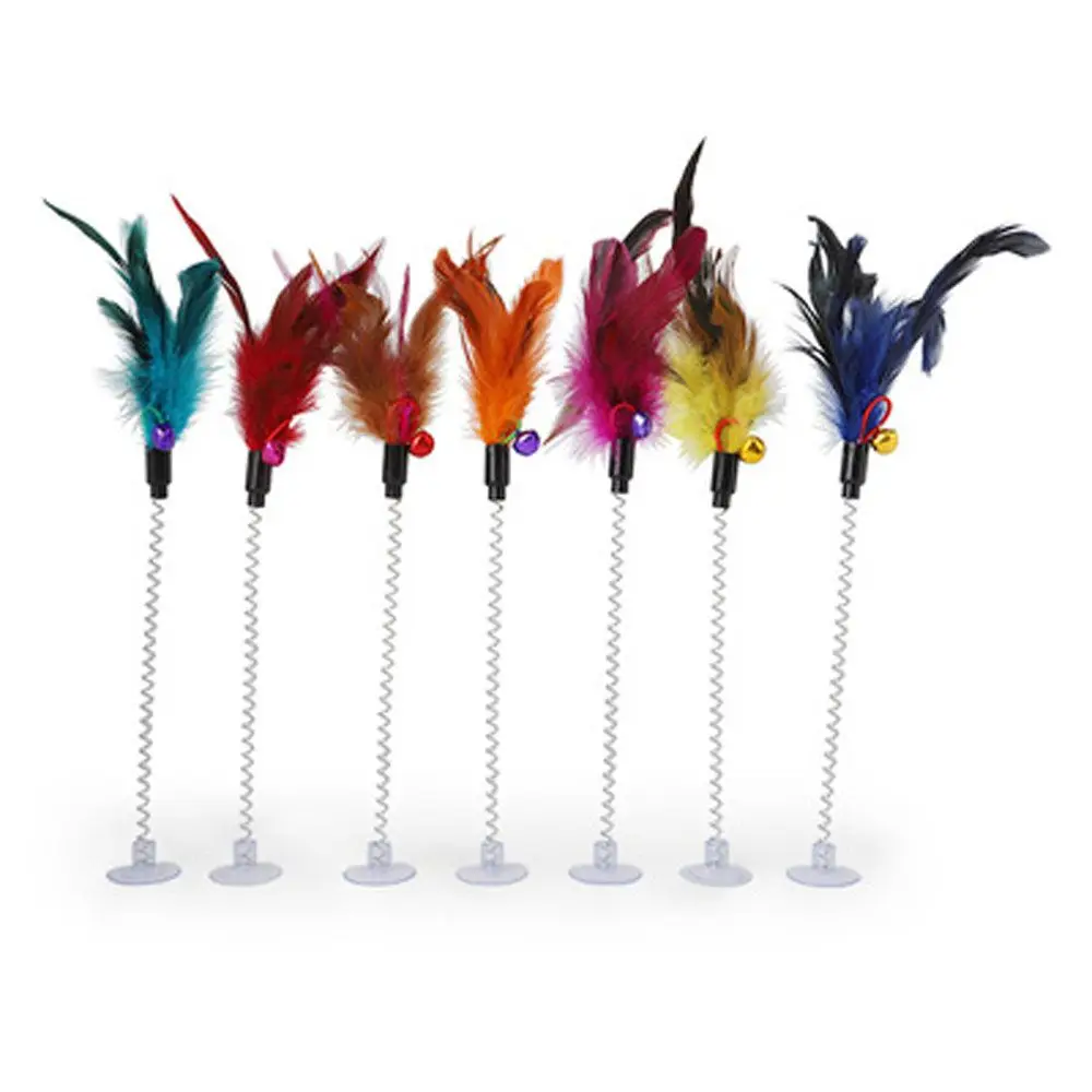 

Multi-Color Feather Stick Spring Toy Sucker With Bell Elastic Scraper Cat Entertainment Interactive Pet Tool