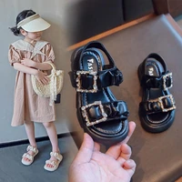 girls roman sandals 2022 summer fashion children thick bottom rhinestone sandals kids sweet princess open toe flat shoes