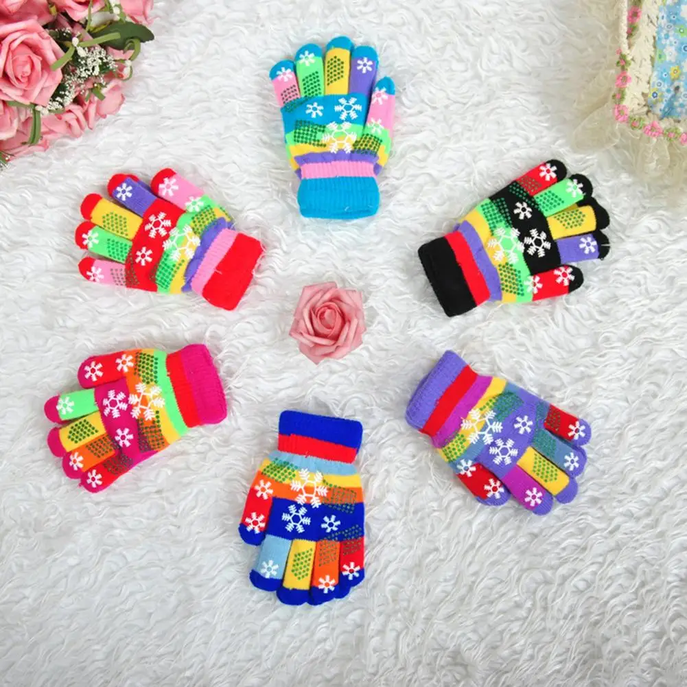 

Soft Gloves Cute Mittens Children Kids Thicken Baby Boy Girl Colorful Snowflake Print Winter Full Finger Warm Glove 2020