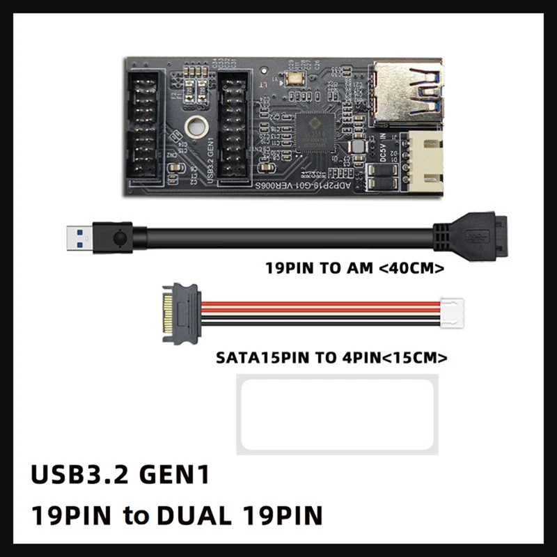 

USB3.2 Front GEN1 19PIN To Dual 19PIN Adapter Expansion Card A-KEY With SATA 15PIN To 4PIN Cable