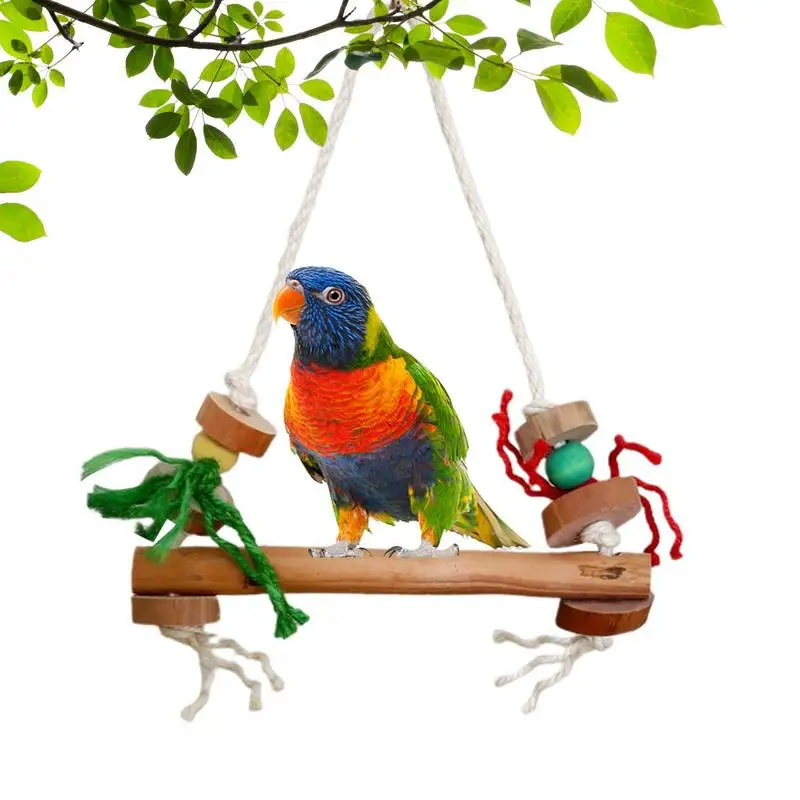 

Wooden Bird Swing Toy Parrot Perch Molar Stick Multi-Purpose Standing Tool For Budgies Medium Parrots Parakeets Cockatiels