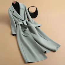 New Fashion Double-Sided Woolen Coat Women Outerwear Autumn Winter Korean Slim Lace-Up Long Wool Jacket Female Overcoat H2599