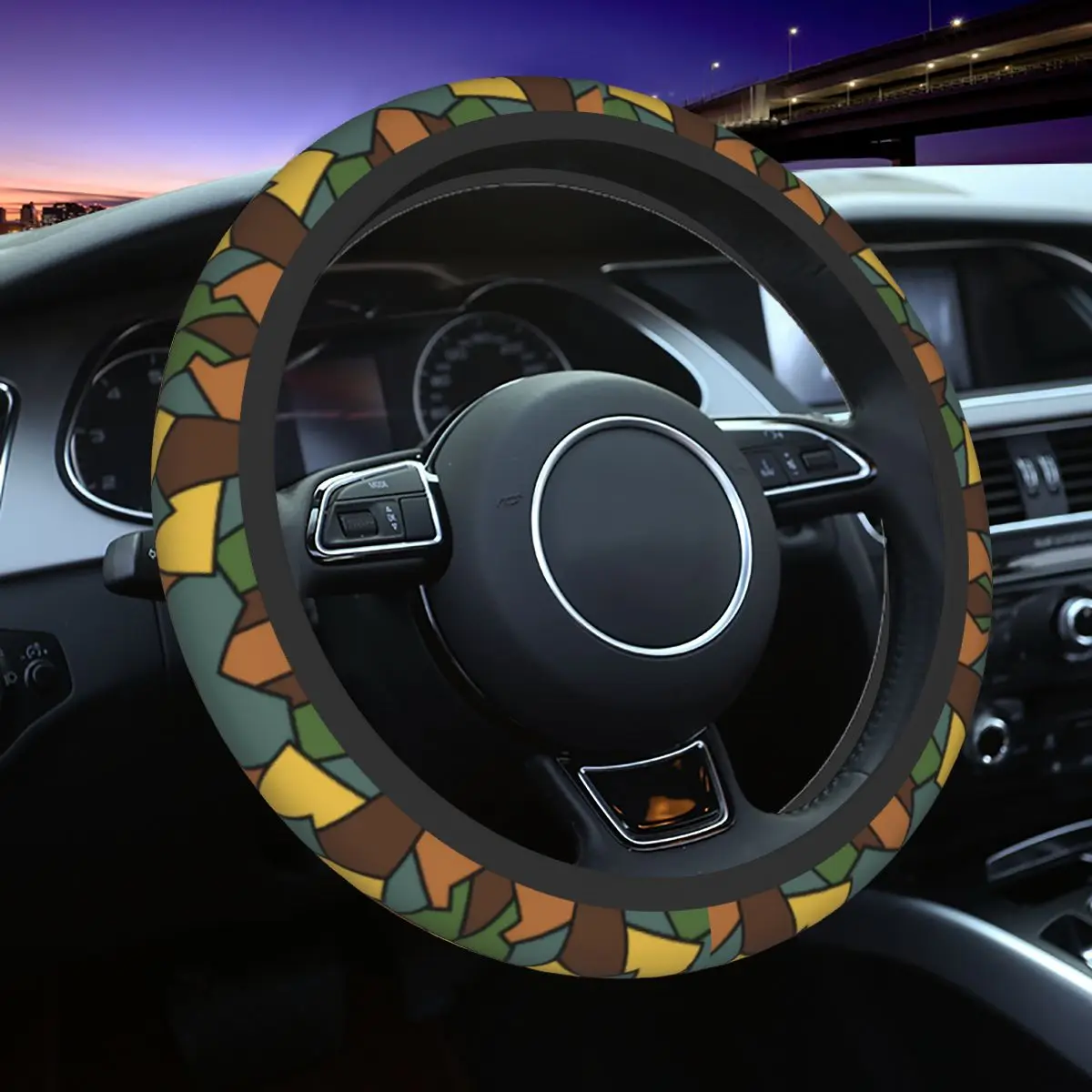

German Camouflage Camo Car Steering Wheel Cover 38cm Anti-slip Popular Steering Wheel Protective Cover Interior Accessories