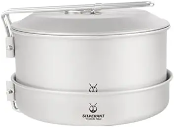 

Ultralight Pot Pan Mess Kit Set with Collapsable Folding Handles for Camping Backpacking Hiking with Gradation Marks and Mesh Dr