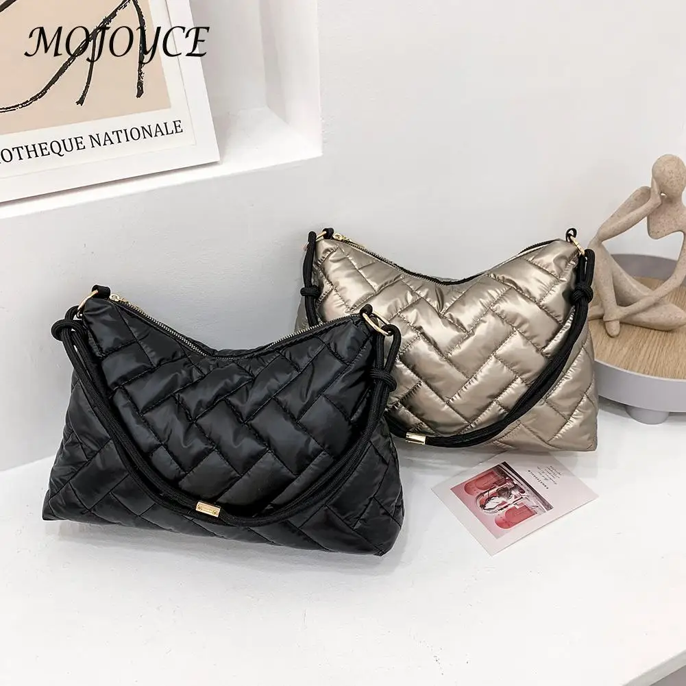 

Women Top-Handle Bag Nylon Shoulder Bag Design Space Padded Messenger Bag Solid Color Handbag Fashionable Decor