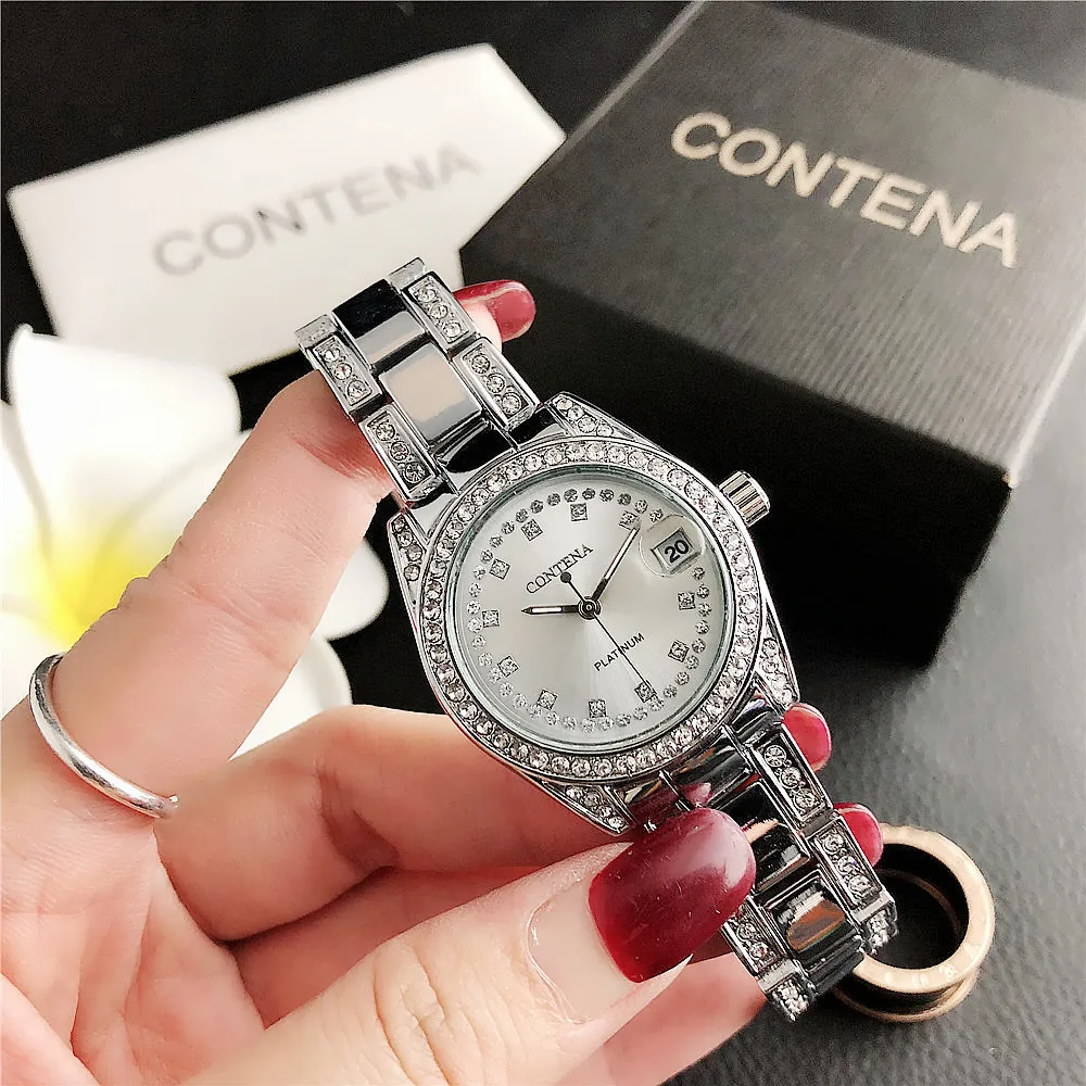CONTENA Роскошные мужские и женские часы Relojes Mujer модные с кристаллами бриллиантами