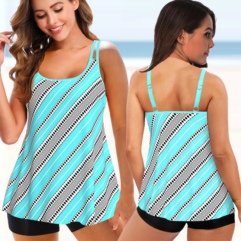 Women 2022 Summer Sexy Two Piece Tankini Tie-dyed Swimsuit Female Large Size Print Bikini Set Lady Beach Wear Bath Suit XS-8XL