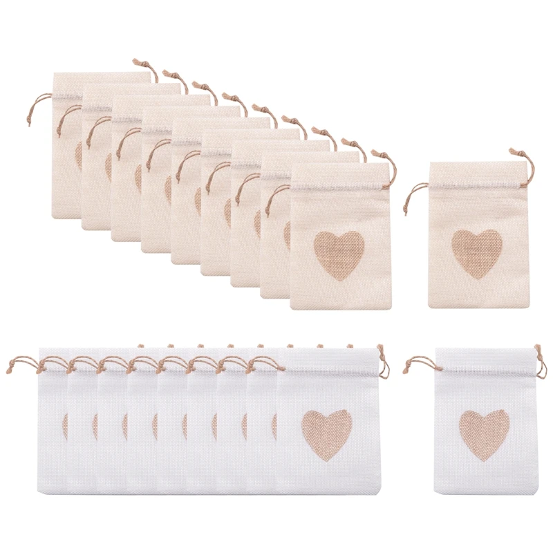 Сумки из мешковины 20 упаковок 4X5 5 дюймов подарочная сумка в форме сердца мешочки