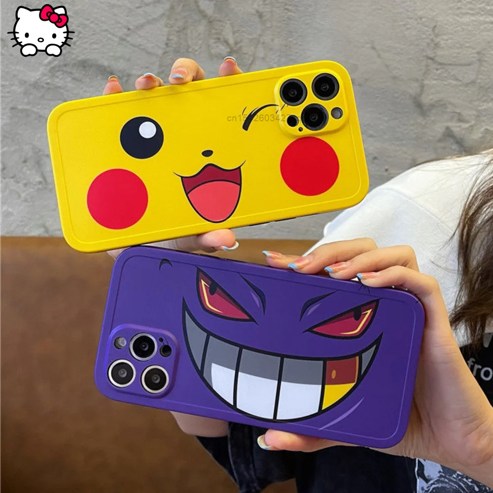 

Чехол с изображением покемона из мультфильма Gengar Pikachu для Iphone 13 11 12 Pro Max Xs Xr, чехол для мужчин и женщин, защитный Роскошный чехол для пар