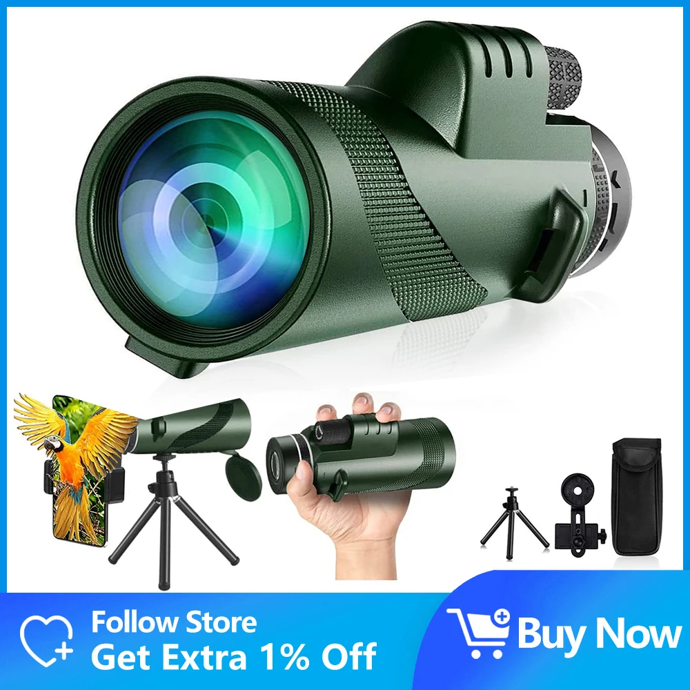 

80X100 HD телескоп Монокулярные телескопы BAK4 линзы призмы с адаптером для смартфона Штатив для наблюдения за птицами кемпинга достопримечательностей