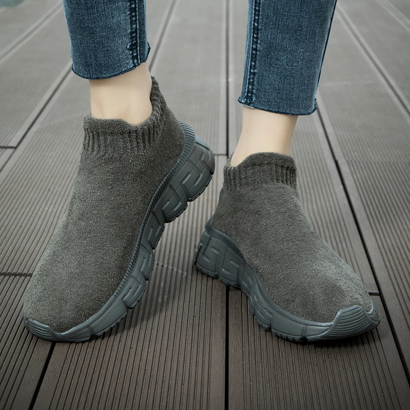 Мужские зимние ботинки на длинной платформе из искусственного меха и хлопка без