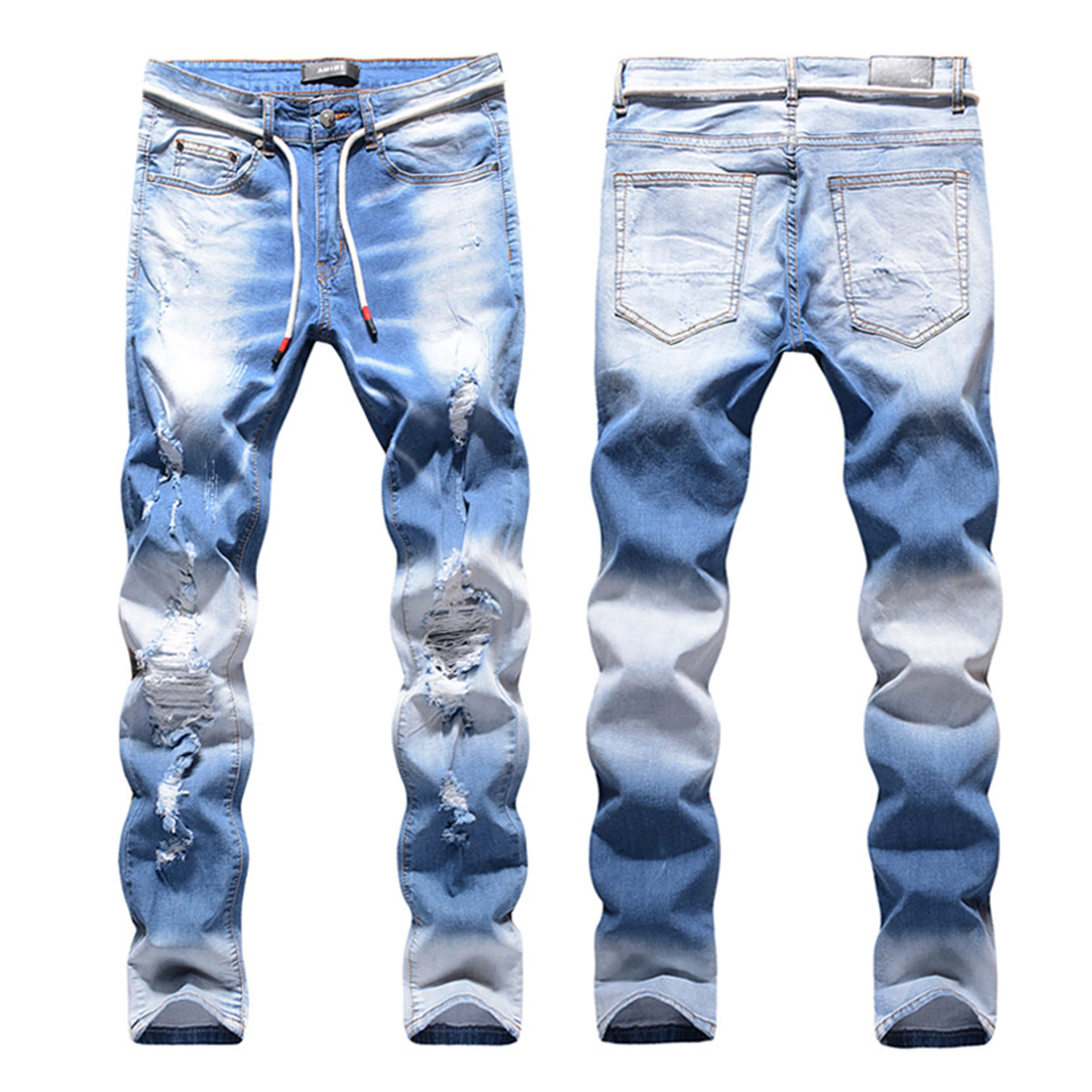 Spring and Autumn Casual Men Jeans Stretch Cotton Slim Ripped Denim Pants Fashion High Street Quality Pantalones Jeans Masculina