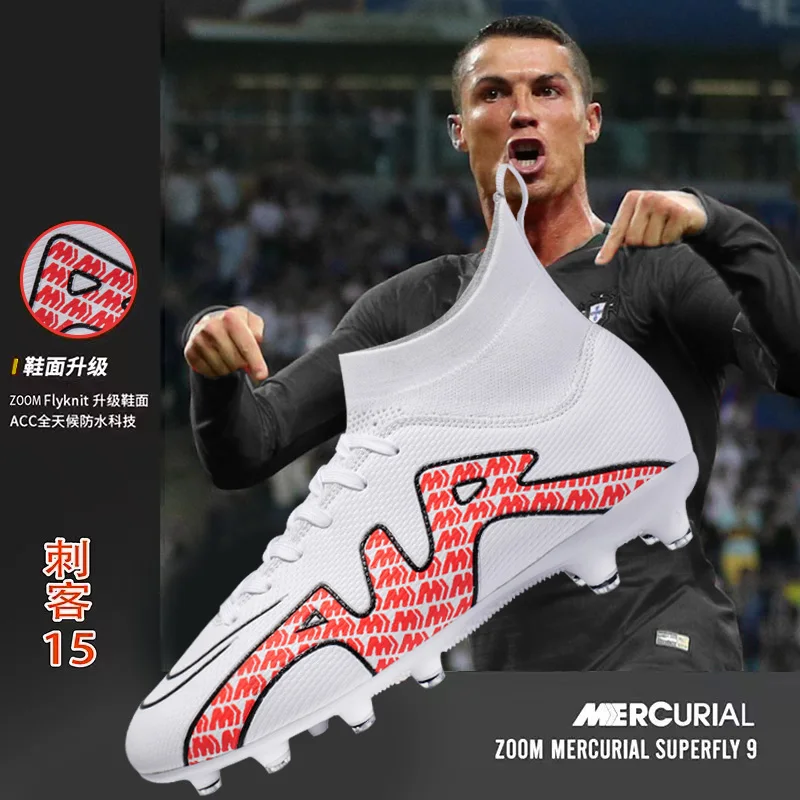 Men's Football Boots New High Top Waterproof Lawn Soccer Shoes Original Ultralight Outdoor TF/FG Boys Girl Football Sneakers