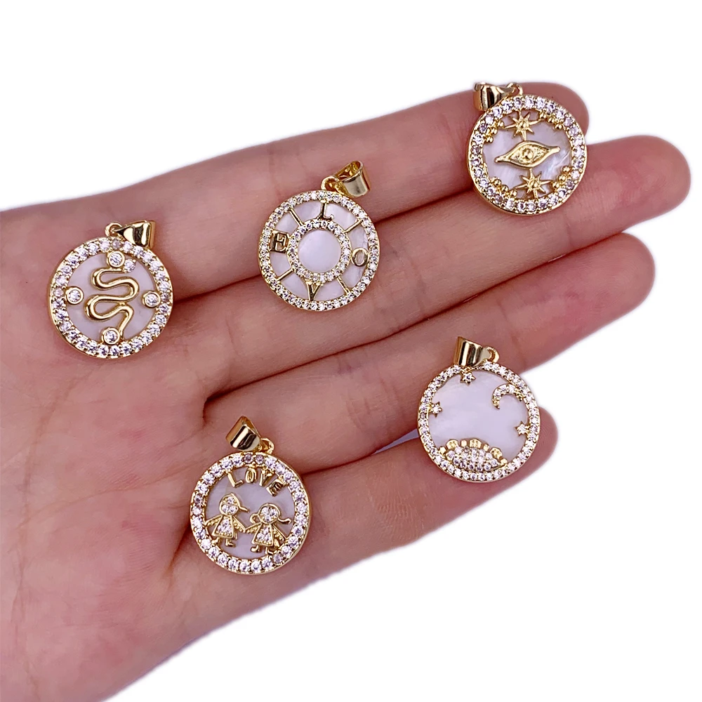 

Luxury Shell Pearl Round Necklace Pendant Inset Zircon Boy Girl/Eyes/Love Alphabet/Snake/ Jewelry Accessories For Couple Gift
