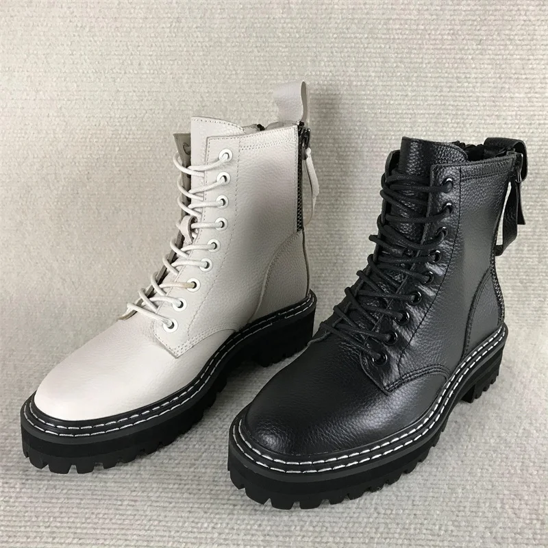 Белые ботинки до середины икры на молнии женская обувь осенне-зимняя из