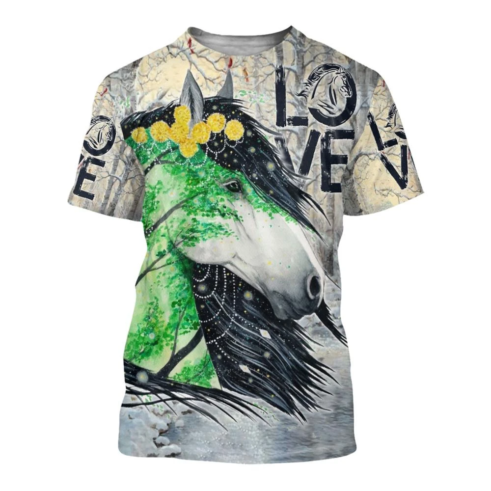 

3D Trending Summer T-shirt Handsome Animal Horse Pattern Short-sleeved Urban Fashion Round Neck Casual Loose High-quality Shirt