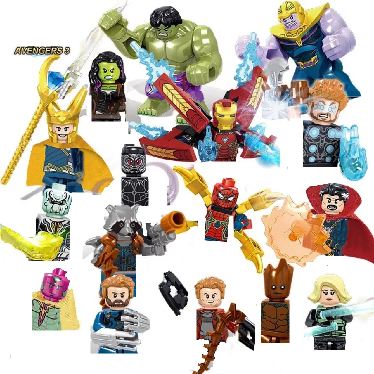 16pcs/lot Super Heroes Hulk Thanos Rocket Racoon Action Figure Loki Black Panther Groot Building Blocks Toys For Children Gifts - купить по
