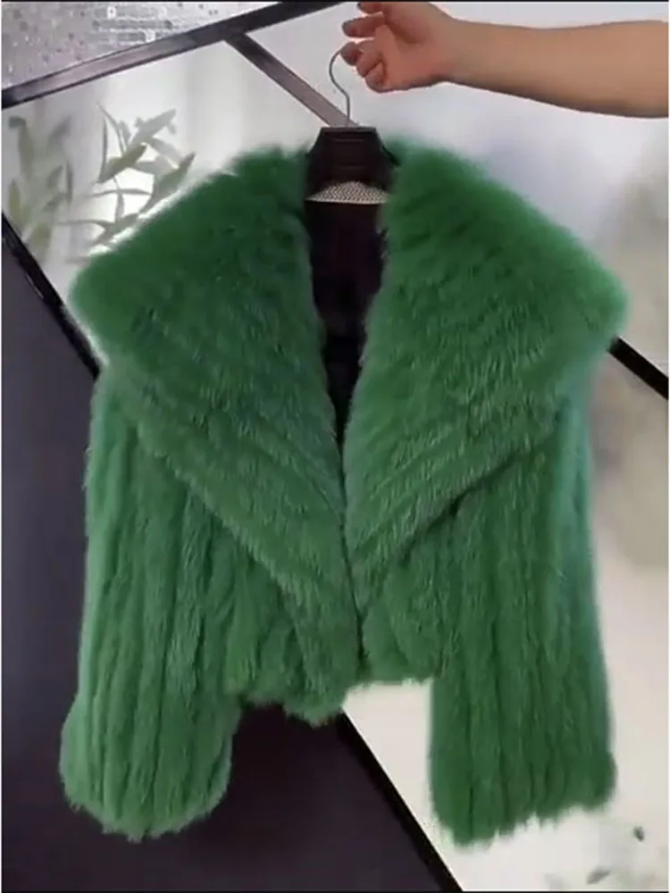 Sailor Collar Faux Fox Fur Furry Coat for Women 2022 Autumn and Winter Clothes Short V-neck Design Warm Luxury Fur Jacket Top